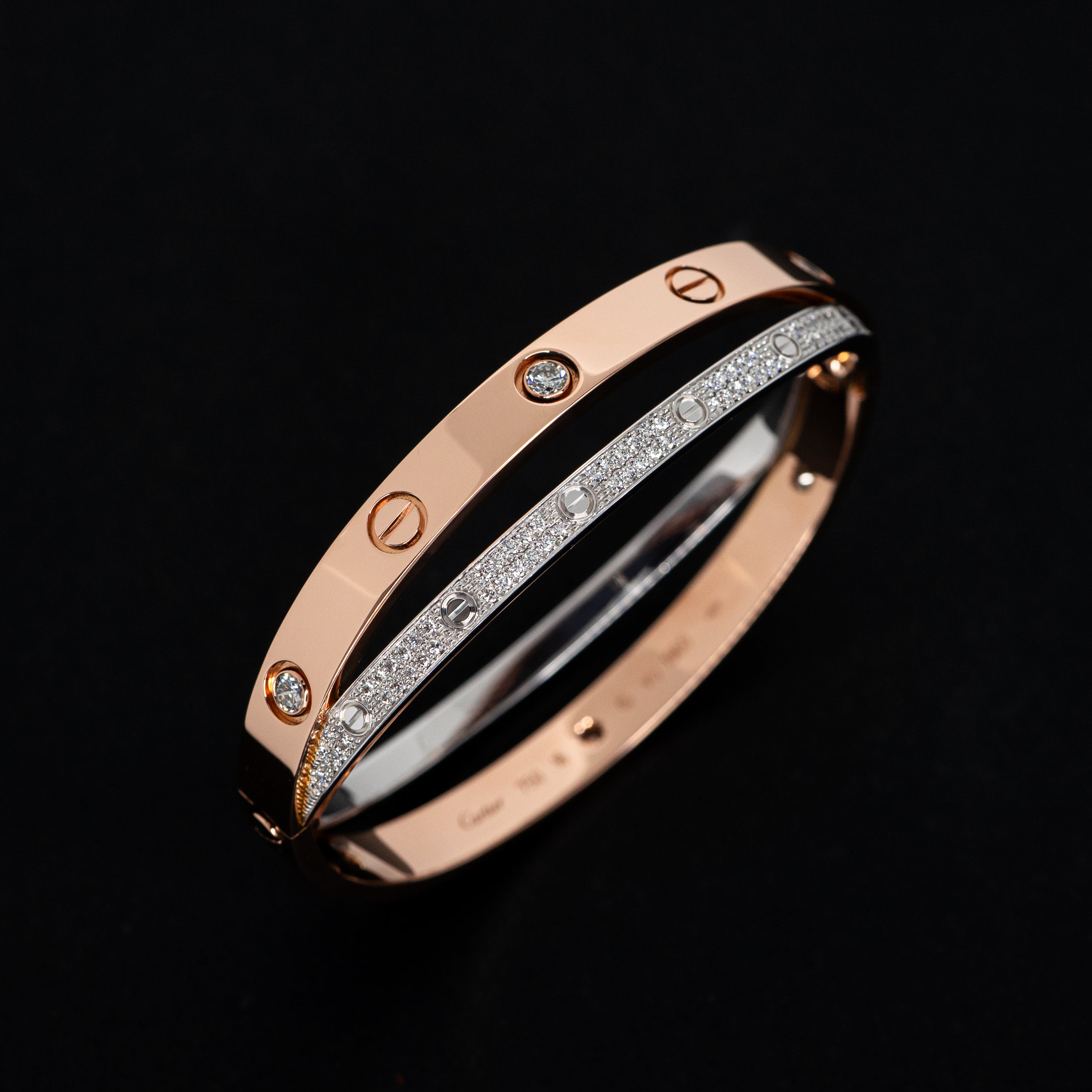 Cartier Love Double Bracelet Diamond Paved Rose Gold White