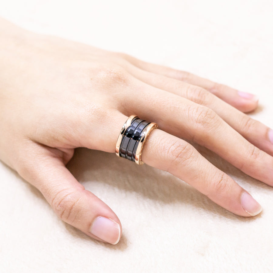 แหวน Bvlgari B.zero1 4band Black Ceramic Ring 18K Rose Gold Size 58# (Used) #vrbvrim 6965