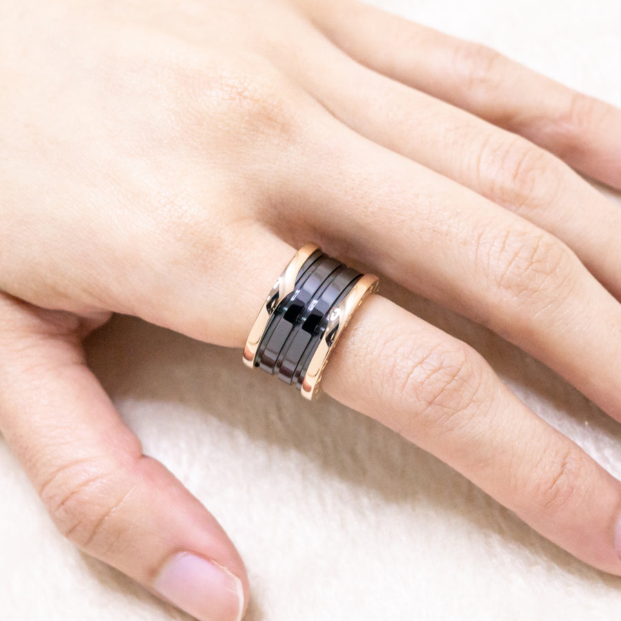 Black Ceramic Bvlgari Band Ring Bvlgari Black Ceramic Band Ring In Rose Gold, Size 58