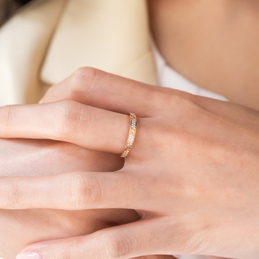 แหวน Cartier Love ring, mini model, paved 18K Rose Gold Size 50# (Used) #vrcarimtHIT 7602