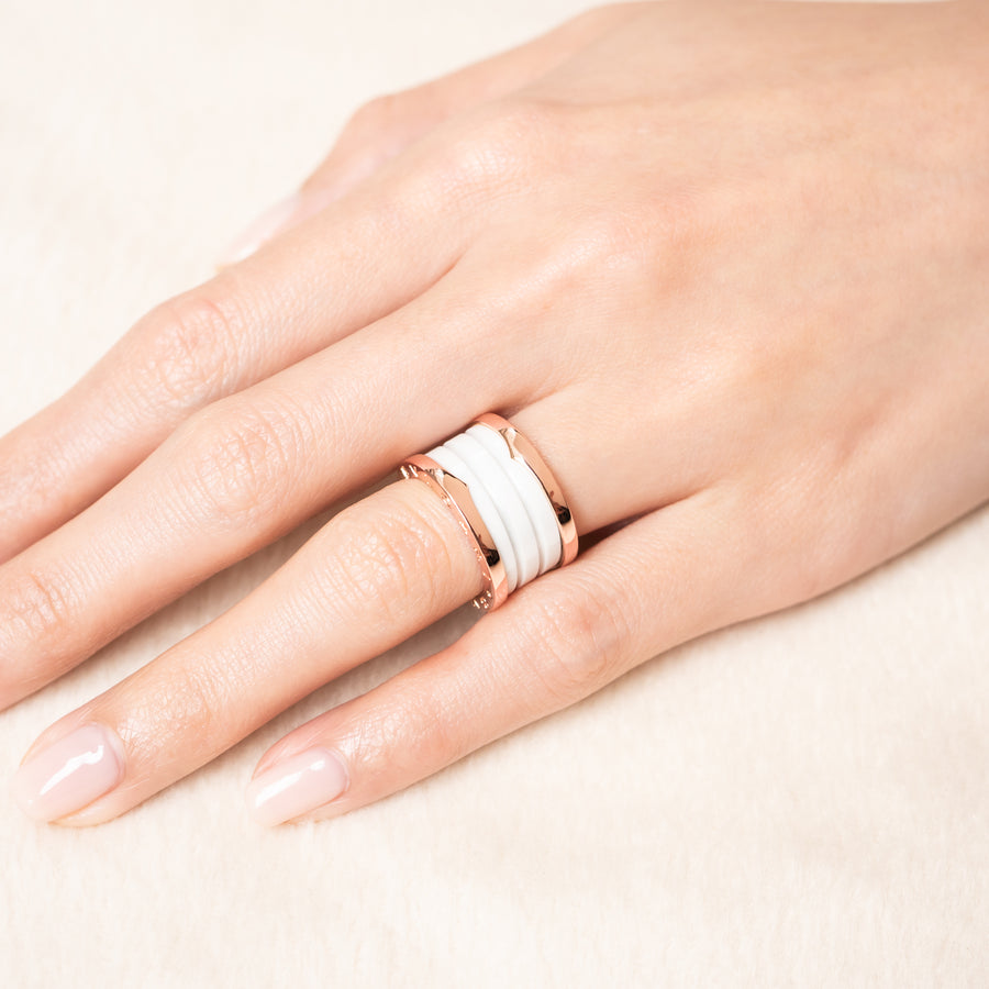 แหวน Bvlgari B.zero1 4band White Ceramic Ring 18K Rose Gold Size 52# (Used) #vrbv 0835