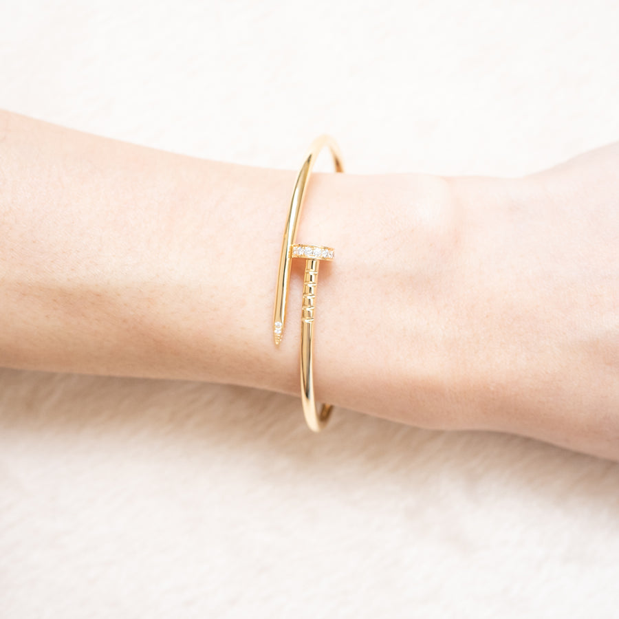 **Hold**กำไลข้อมือ Cartier Juste Un Clou Bracelet, Small model with Diamonds 18K Yellow Gold Size 15# (Used) #vrcab 7574