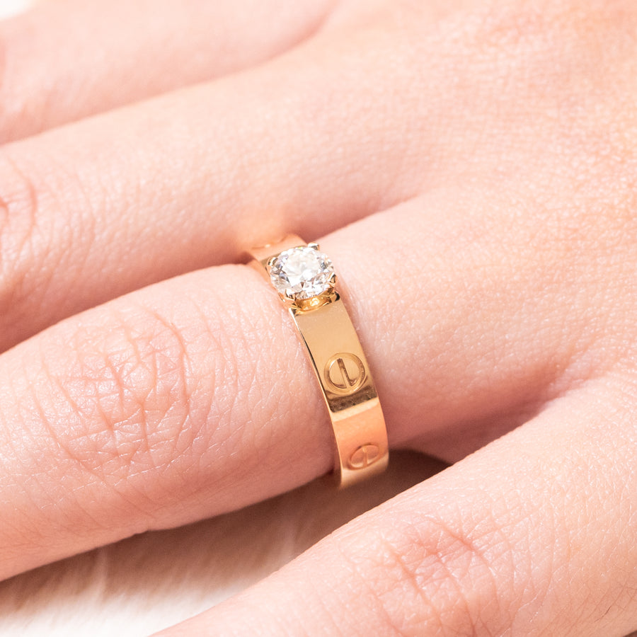แหวน Cartier Love solitaire Ring 0.23 ct. E VVS2 brilliant-cut diamond 18K Rose Gold Size 50# (Used) #vrcarimt 7219