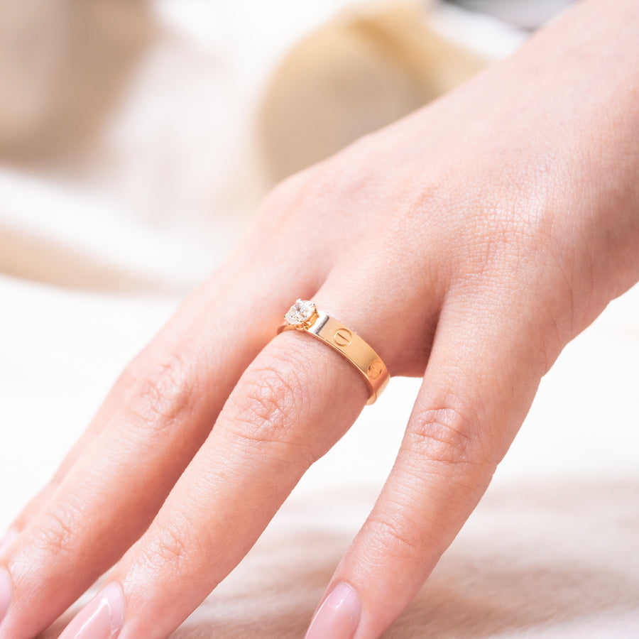 แหวน Cartier Love solitaire Ring 0.23 ct. E VVS2 brilliant-cut diamond 18K Rose Gold Size 50# (Used) #vrcarimt 7219