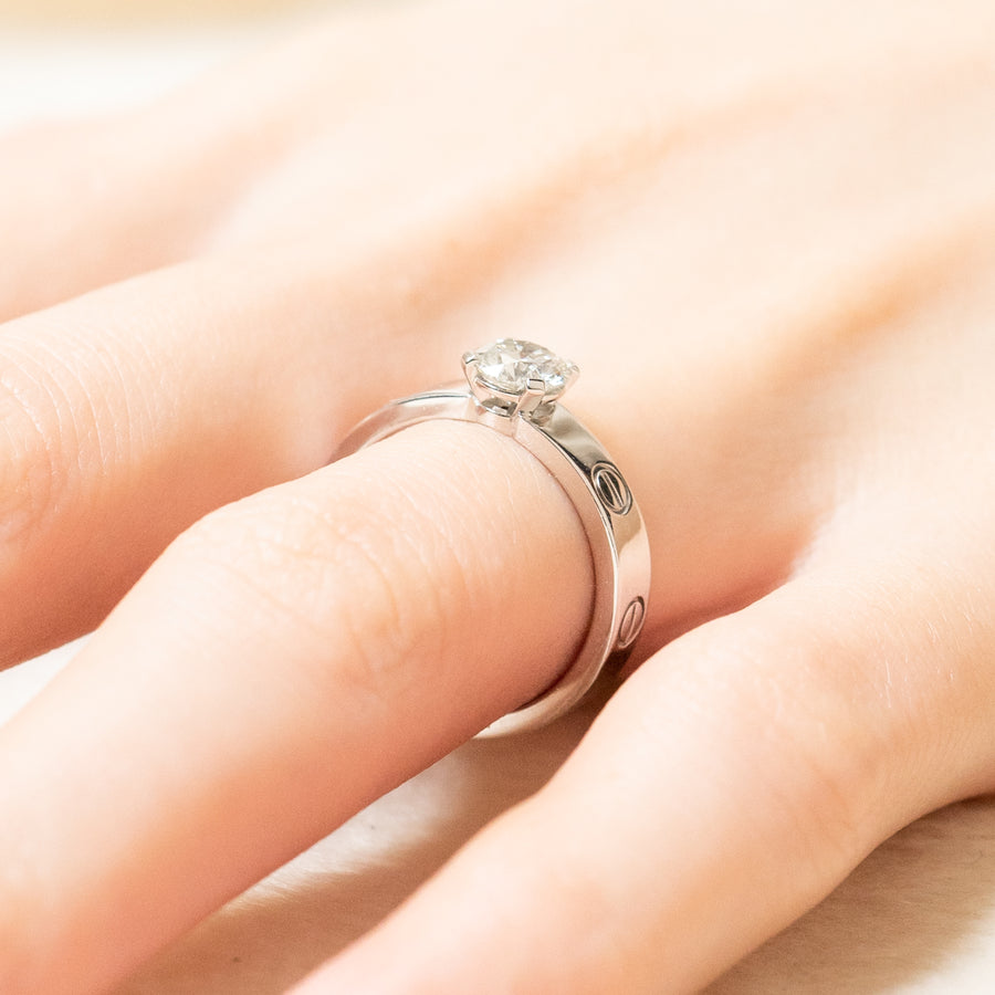 แหวน Cartier Love solitaire Ring, 0.35 ct. G VVS1 brilliant-cut diamond 18K White Gold Size 50# (Used) #vrcar 7251
