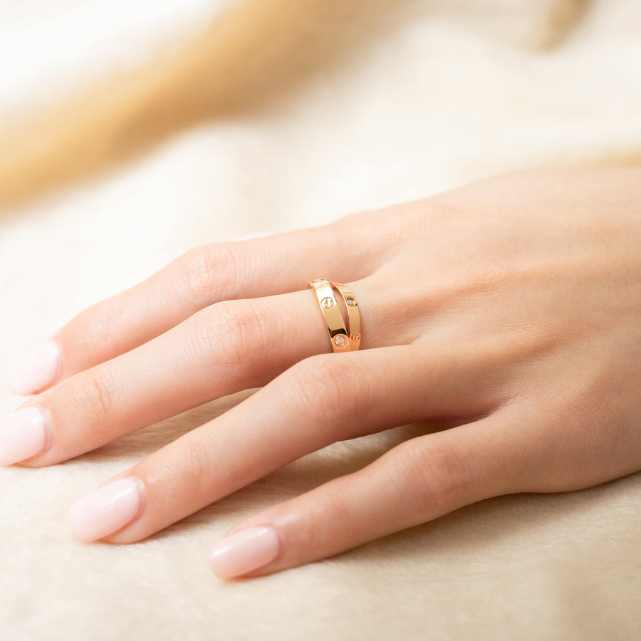 แหวน Cartier Love with 6Diamonds Double Band 18K Rose Gold Size 50# (Used) #vrca 0933