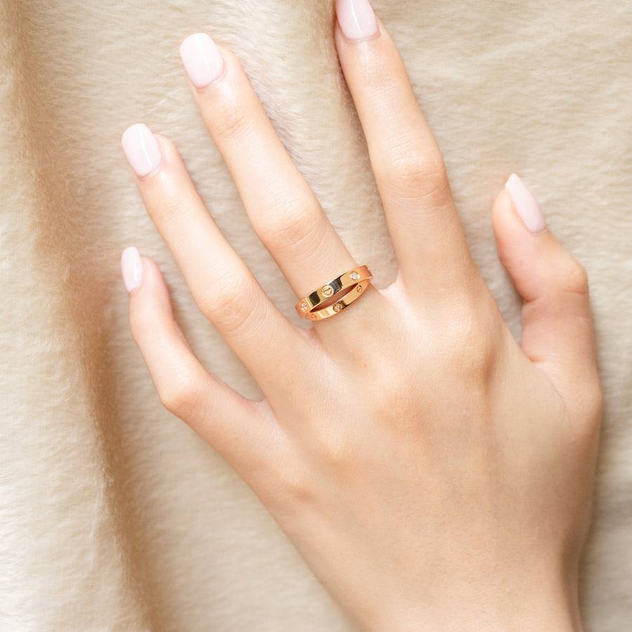 แหวน Cartier Love with 6Diamonds Double Band 18K Rose Gold Size 50# (Used) #vrca 0933