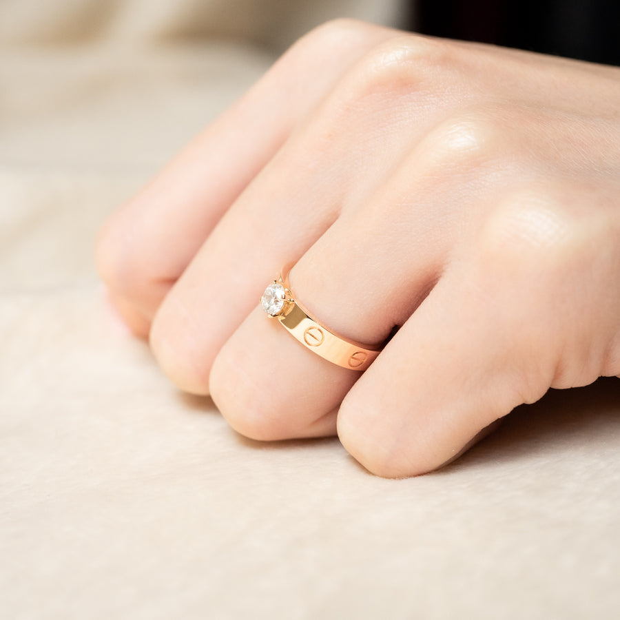 แหวน Cartier Love solitaire Ring 0.23 ct. E VVS2 brilliant-cut diamond 18K Rose Gold Size 50# (Used) #vrcarimt 7219