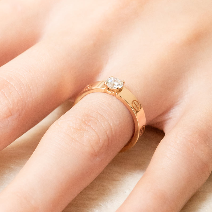 แหวน Cartier Love solitaire, 0.42 ct. D VVS1 brilliant-cut diamond 18K Rose Gold Size 50# (Used) #vrcarimt 7476