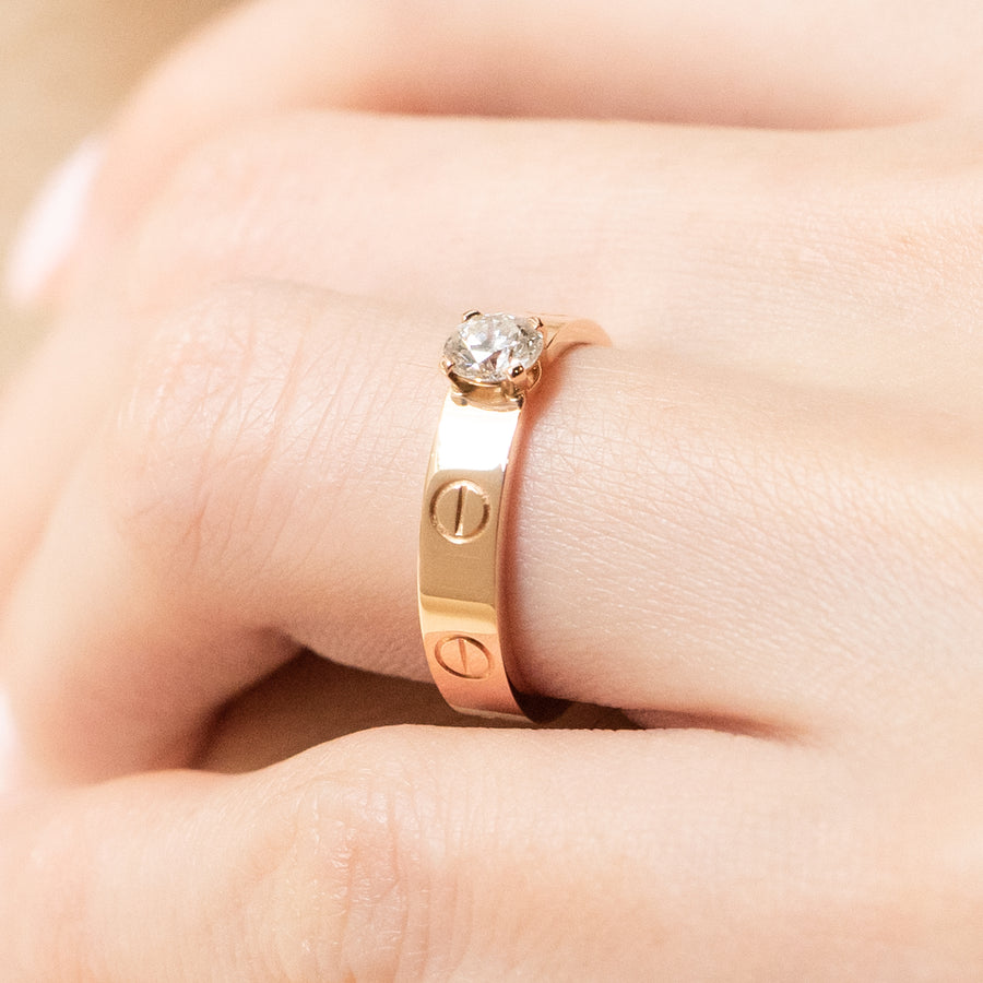 แหวน Cartier Love solitaire, 0.42 ct. D VVS1 brilliant-cut diamond 18K Rose Gold Size 50# (Used) #vrcarimt 7476
