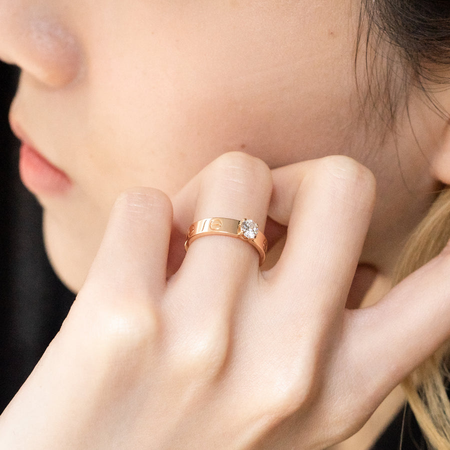 แหวน Cartier Love solitaire Ring 0.23 ct. E VVS2 brilliant-cut diamond 18K Rose Gold Size 50# (Used) #vrcarimt 7219