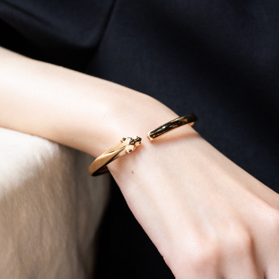 **Sold**กำไลข้อมือ Cartier Panthère de Cartier bracelet, onyx, set with 2 tsavorite garnets 18K Rose Gold Size 17# (Used) #vrcab 7570