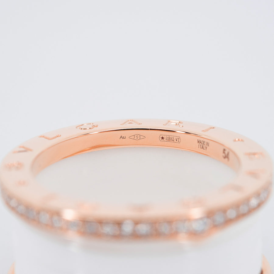 แหวน Bvlgari B.zero1 4band White Ceramic Spiral with Pavé Diamonds 18K Rose Gold Size 54# (Used) #T2 #vrbvn 0092LRF