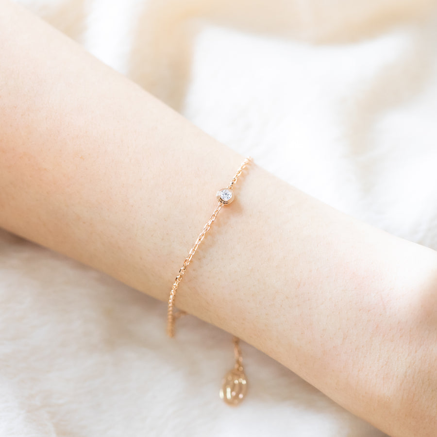 สร้อยข้อมือ Cartier D'Amour Bracelet with diamond, mini model 18K Rose Gold Size 16.5-18cm.# (Used) #vrcab 7272