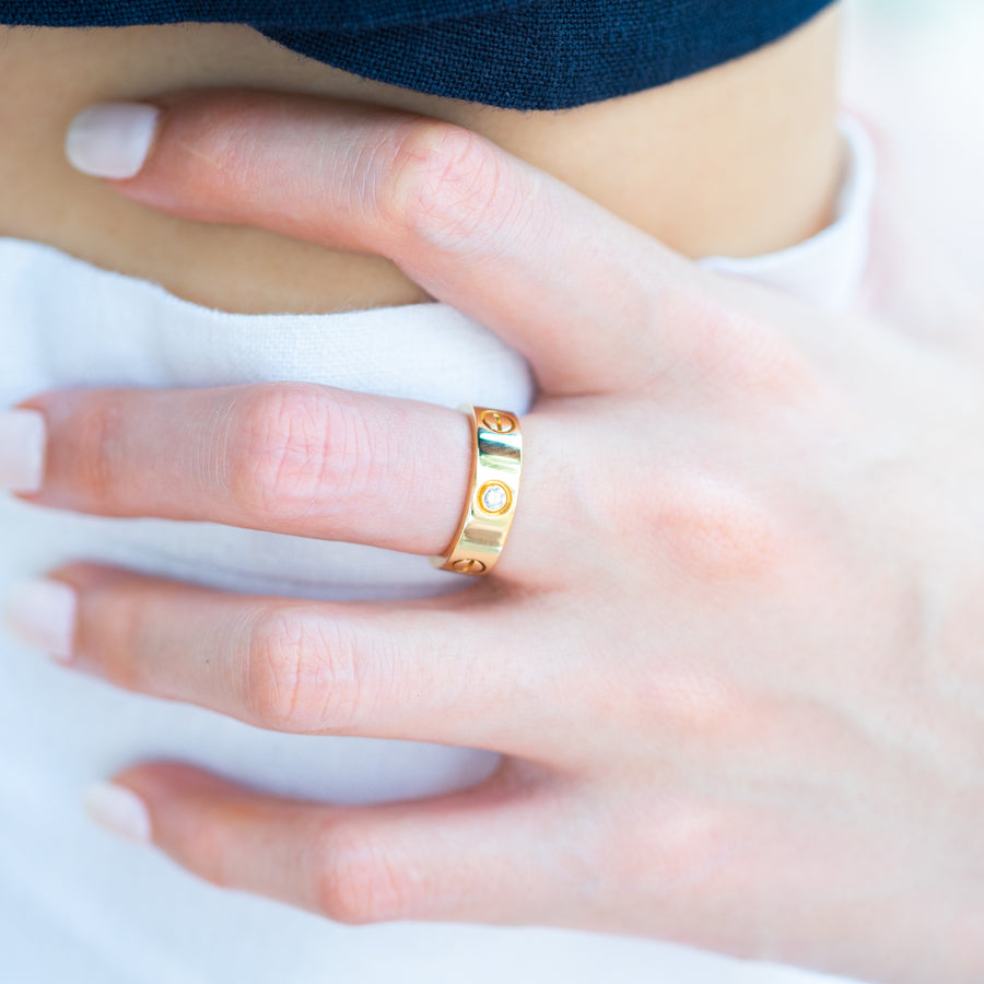 แหวน Cartier Love 3Diamonds Ring #T3 18K Yellow Gold Size 50# (Used) #vrcar 5711