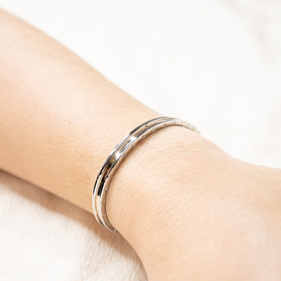 กำไลข้อมือ Bvlgari B.zero1 Cuff Bracelet in Stainless steel and Rose Gold Size SM# (Used) #vrbv 0996