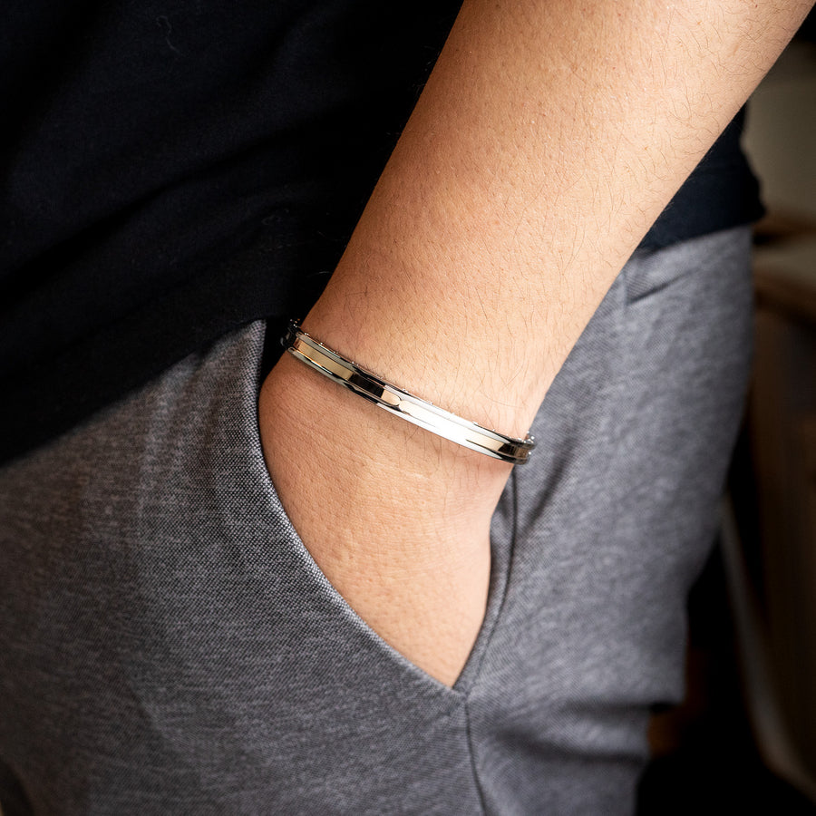 กำไลข้อมือ Bvlgari B.zero1 Cuff Bracelet in Stainless steel and Rose Gold Size SM# (Used) #vrbv 0996