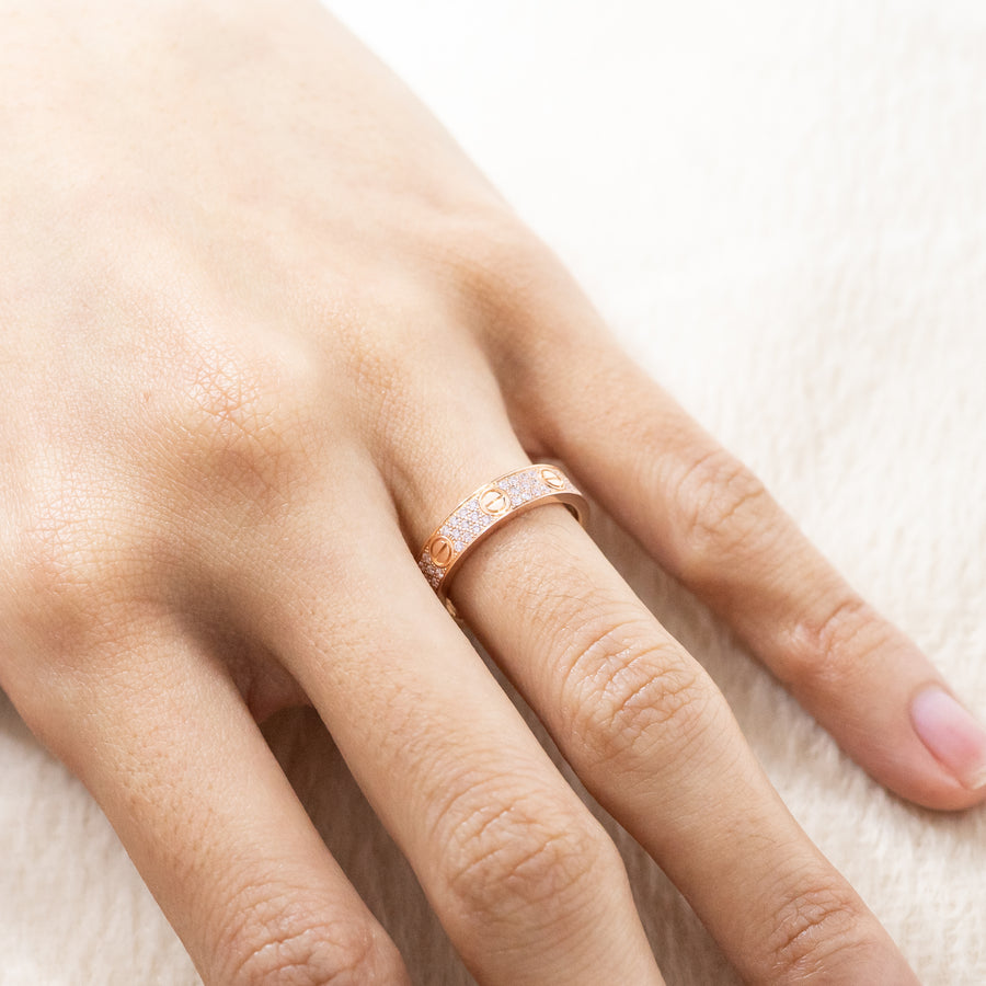 แหวน Cartier Love Band with Pave Diamonds 18K Rose Gold Size 51# (Used) #vrcarimt 7355