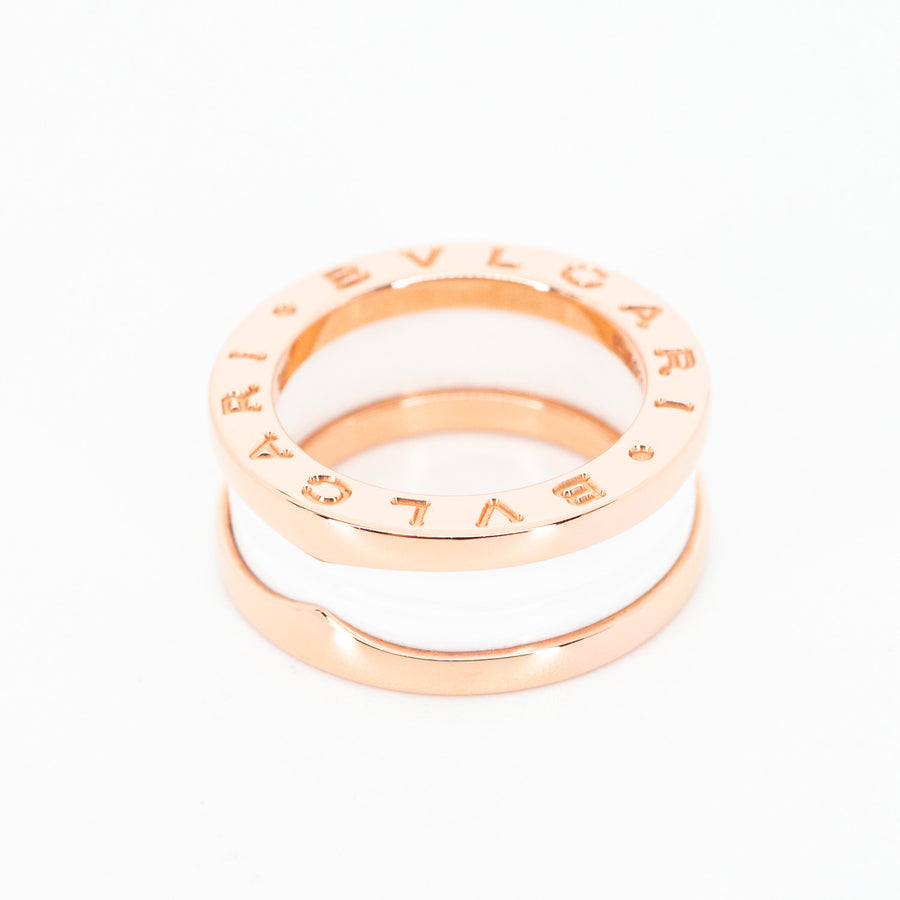 แหวน Bvlgari B.zero1 2band with White Ceramic Spiral 18K Rose Gold Size 47# (Used) #vrbvim 0608