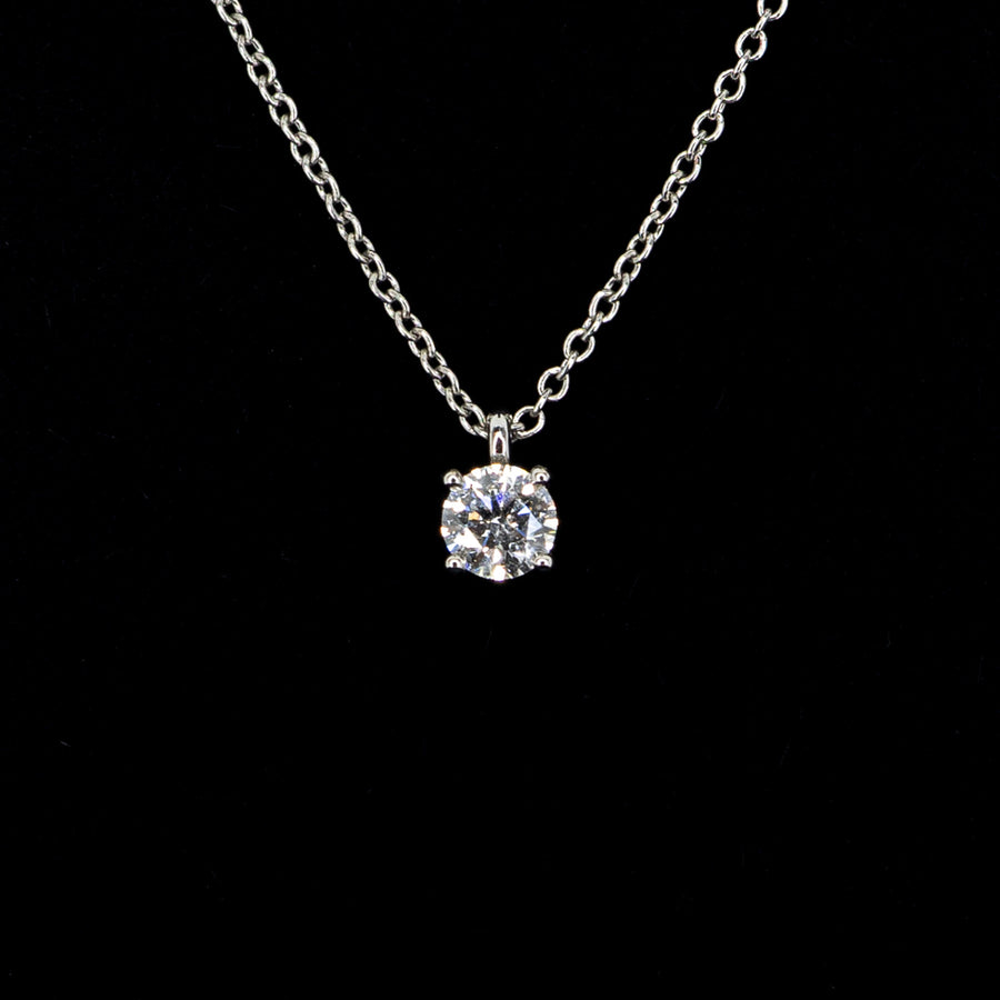 สร้อยและจี้ Tiffany & Co. Solitaire Diamond Pendant, 0.22ct G VVS2 Platinum950 Size 16"# (Used) #vrtinlim 4710