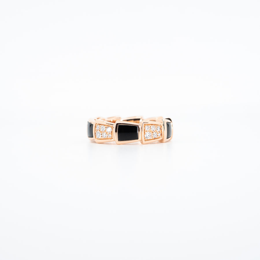 แหวน Bvlgari Serpenti Viper ring, set with Black Onyx Elements and Demi Pavé Diamonds. 18K Rose Gold Size 49# (Used) #vrbvlrf 4888