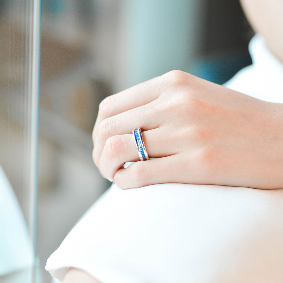 **hold kb** แหวน Bvlgari B.zero1 1band Ring with Blue Topaz 18K White Gold ขนาด 57# (มือสอง) #vrbvr 7423