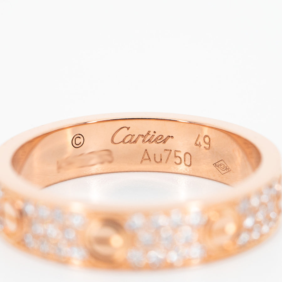 แหวน Cartier Love Band with Pave Diamonds 18K Rose Gold Size 49# (Used) #vrcalrf 5104 #lrf