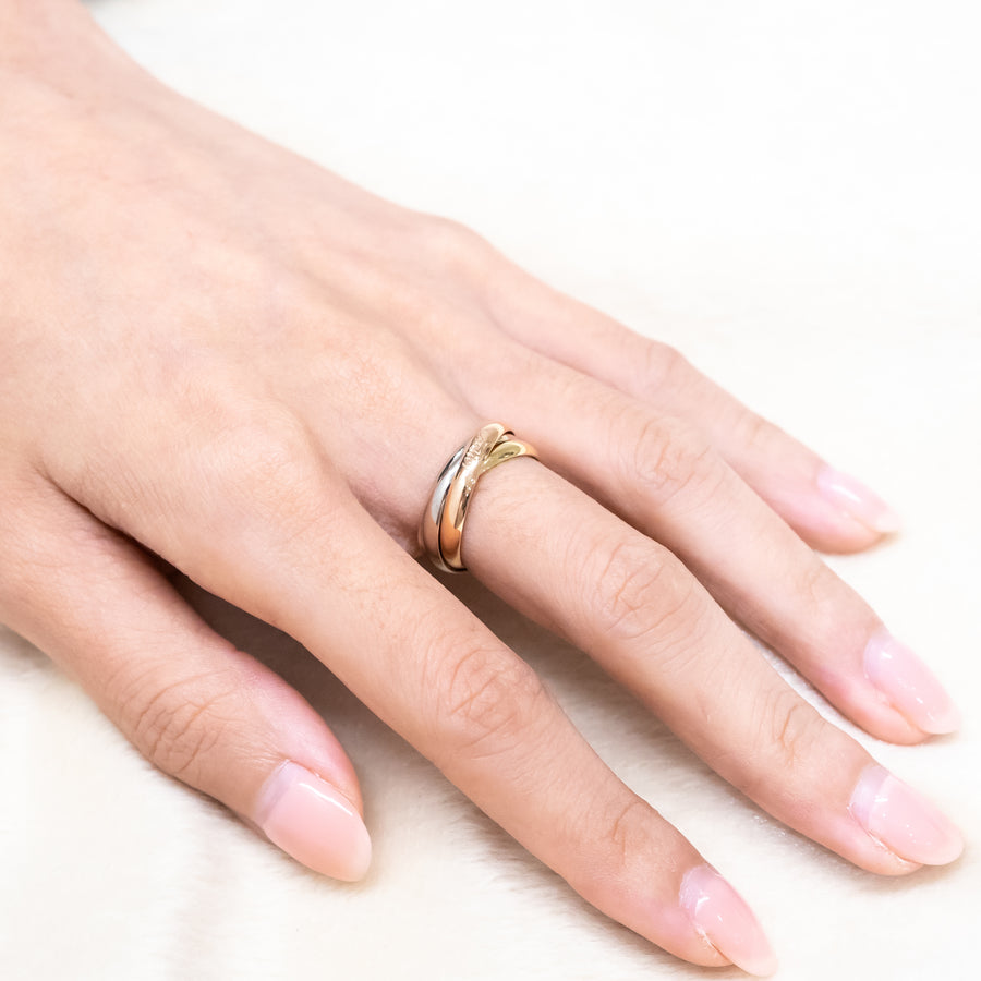 **hold K.Aomm** แหวน Cartier Trinity Ring, small model 18K 3 Colors Size 51# (Used) #vrcarimt 7041