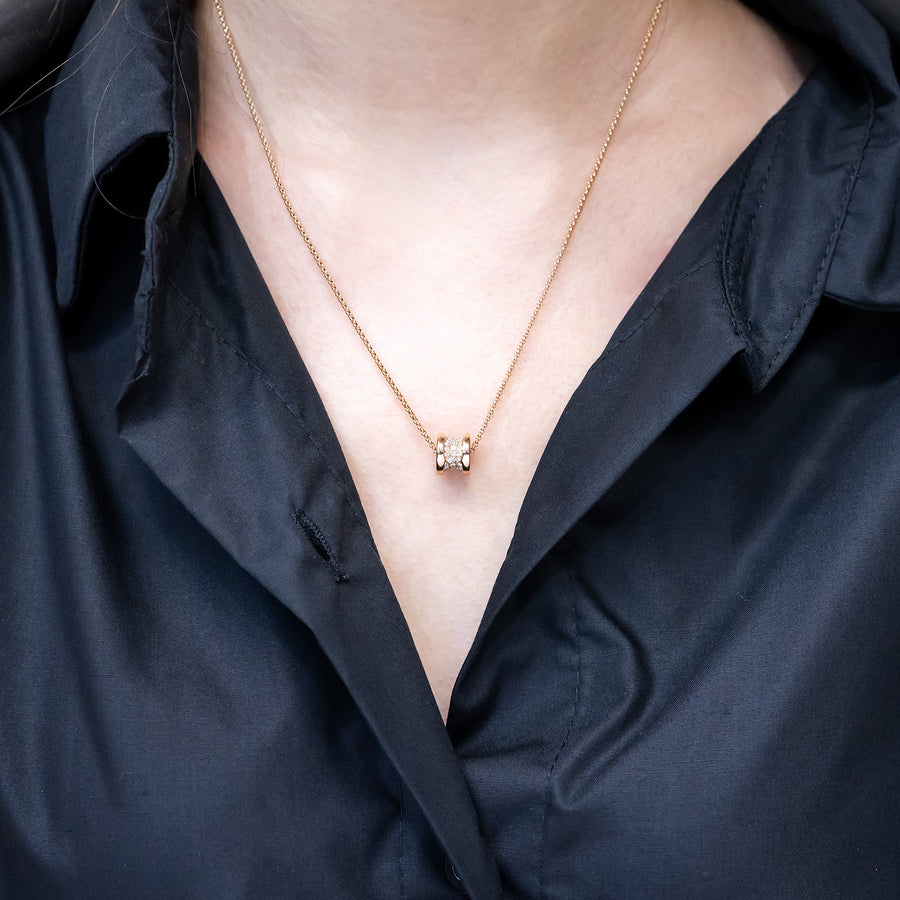 สร้อยและจี้ Bvlgari B.zero1 mini necklace with pavé diamonds 18K Rose Gold Size 39/41.5/44cm.# (Used) #vrbvnl 7089