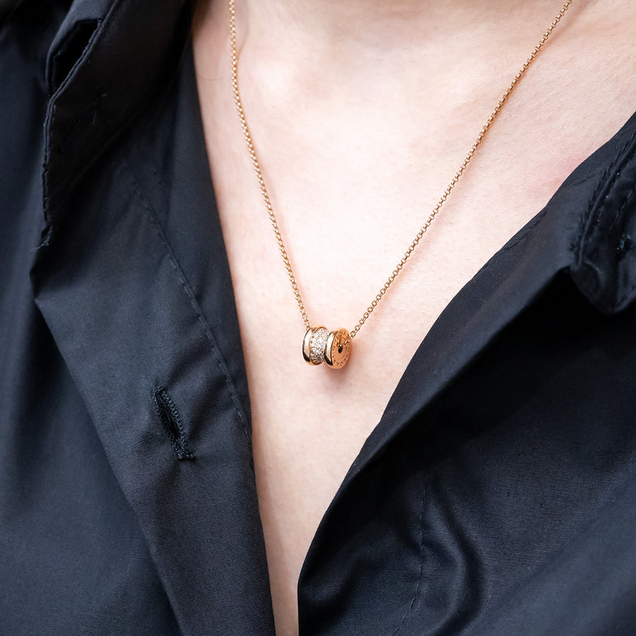 สร้อยและจี้ Bvlgari B.zero1 mini necklace with pavé diamonds 18K Rose Gold Size 39/41.5/44cm.# (Used) #vrbvnl 7089