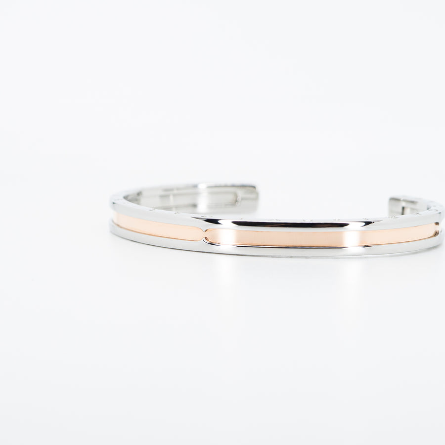 กำไล Bvlgari B.zero1 Cuff Bracelet in Stainless steel and Rose Gold Size SM# (Used) #vrbvb 5295