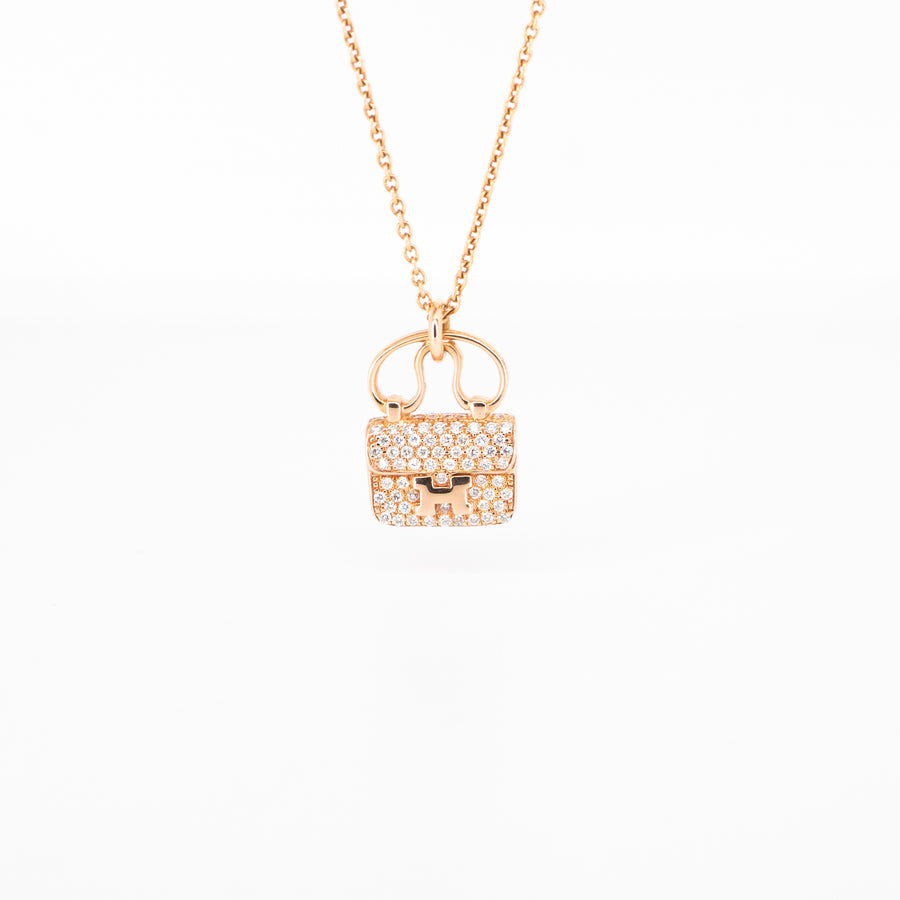 สร้อยและจี้ Hermes Amulettes Constance Pendant #T2 18K Rose Gold Size 38-48cm.# (Used) #vrhe 0648