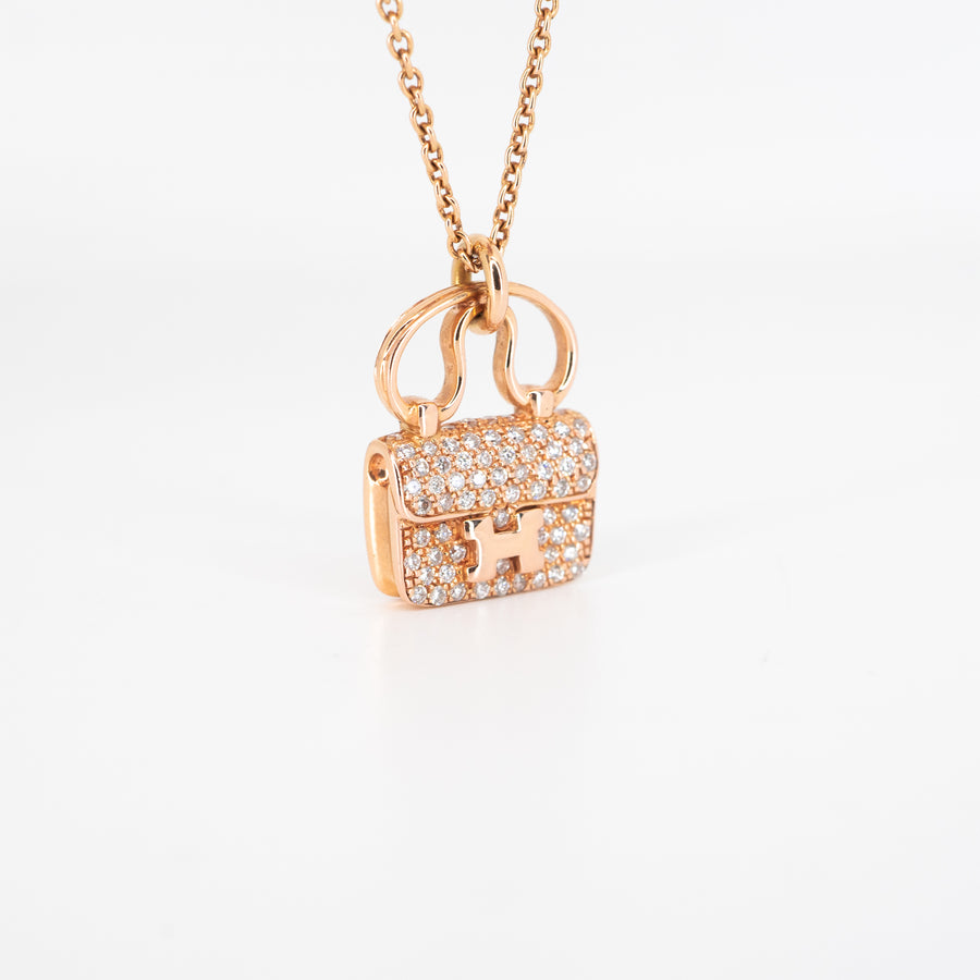 สร้อยและจี้ Hermes Amulettes Constance Pendant #T2 18K Rose Gold Size 38-48cm.# (Used) #vrhe 0648