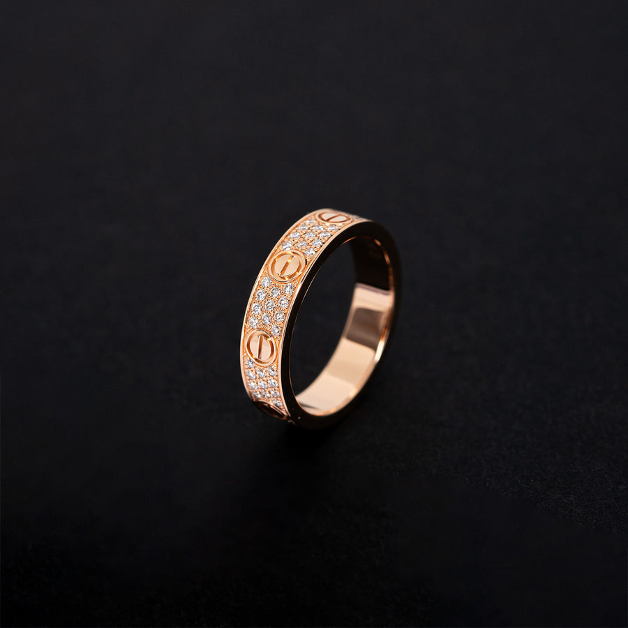 แหวน Cartier Love Band with Pave Diamonds 18K Rose Gold Size 52# (Used) #vrcalrf 6385