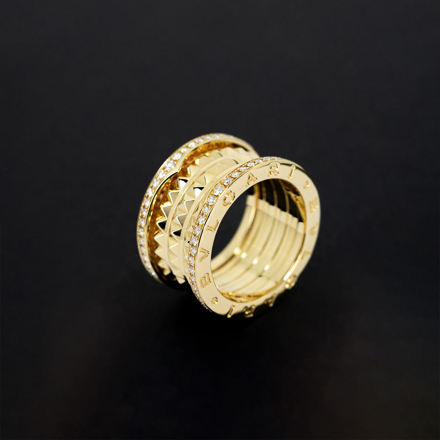 แหวน Bvlgari B.zero1 Rock four-band ring with pavé diamonds 18K Yellow Gold Size 52# (Used) #T2 #vrbvr 4730