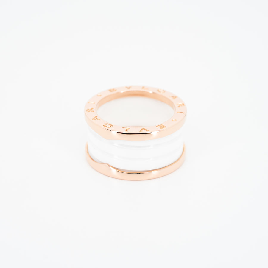 แหวน Bvlgari B.zero1 4band White Ceramic Ring 18K Rose Gold Size 55# (Used) #vrbvrim 5265