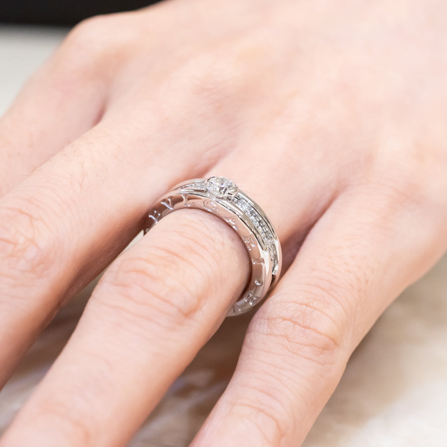 แหวน Bvlgari B.zero1 1band Solitaire Ring with Pave Diamonds 18K White Gold Size 55# (Used) #vrbvrim 6966