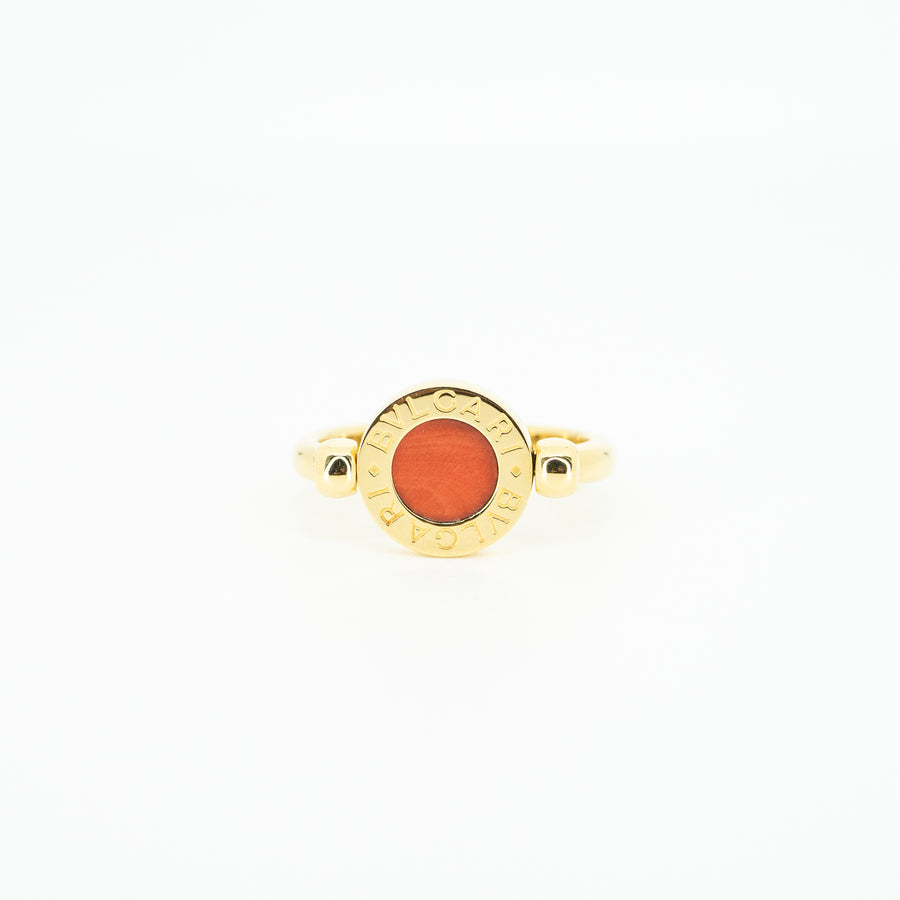 แหวน Bvlgari Bvlgari Flip Ring set with coral and onyx 18K Yellow Gold Size 49# (Used) #vrbvrim 5409
