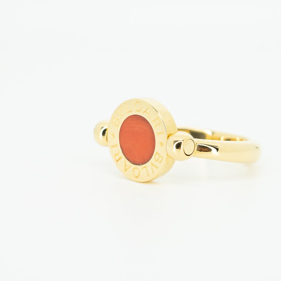 แหวน Bvlgari Bvlgari Flip Ring set with coral and onyx 18K Yellow Gold Size 52# (Used) #vrbvrim 5409