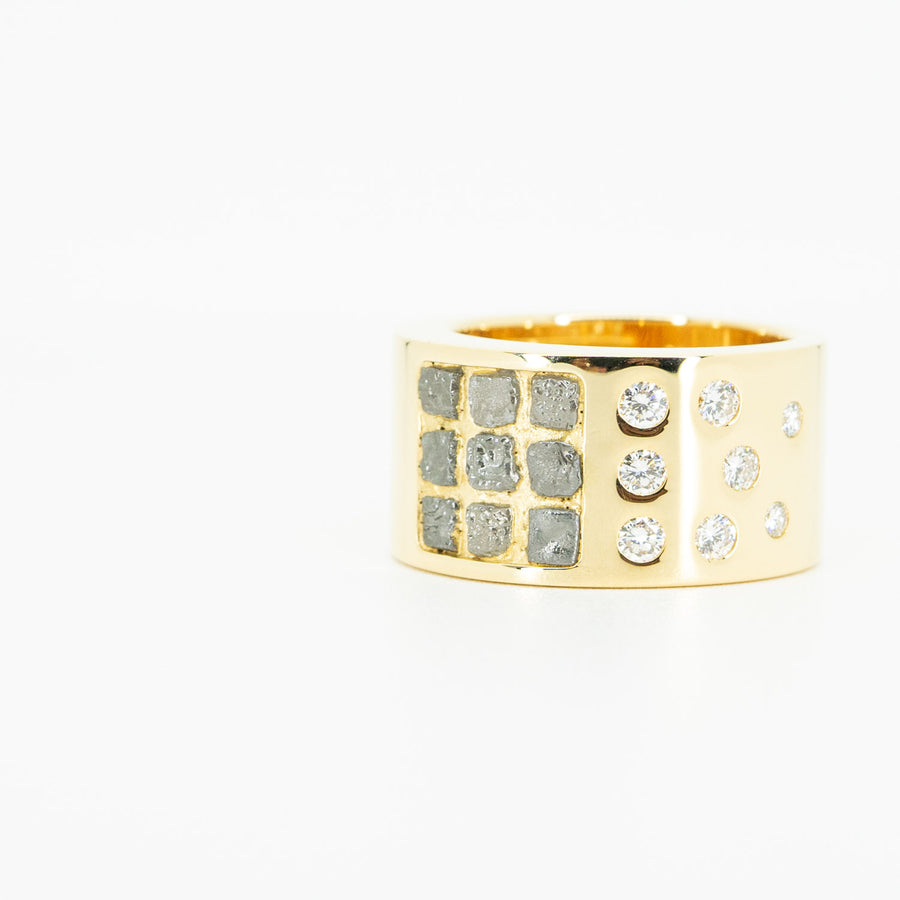 แหวน Vintage Cartier Rough Diamonds and Brilliant Cut Diamonds Ring 18K Yellow Gold Size 50# (Used) #vrcalrfim 5428