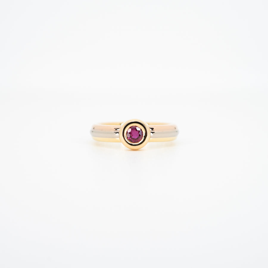 แหวน Vintage Cartier Monostone Trinity Ruby Ring 18K 3 Colors Size 46# (Used) #vrcarim 5427