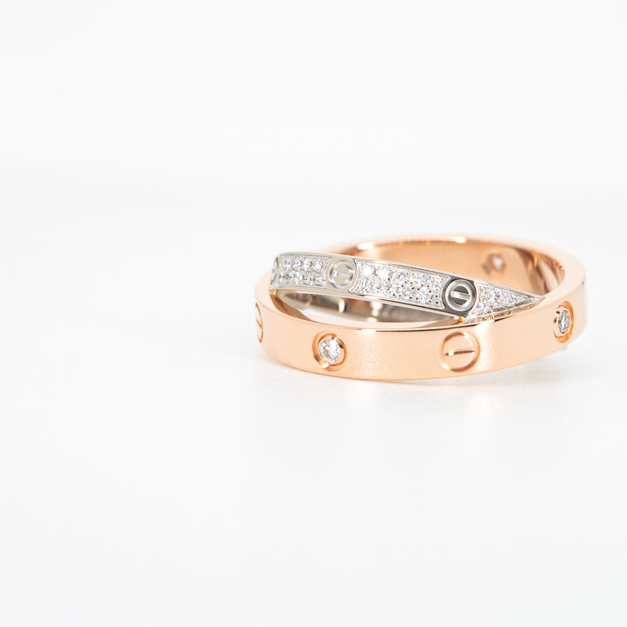 แหวน Cartier Love Double Band ,Diamond-Paved 18K Rose Gold + 18K White Gold Size 54# (Used) #vrcalrfim 5424