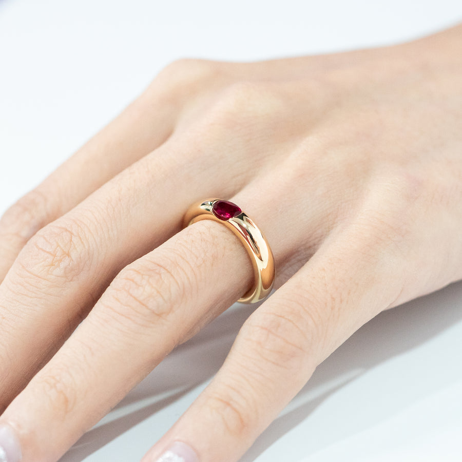 แหวน Vintage Cartier Ellipse Ruby Ring 18K Yellow Gold Size 48# (Used) #vrcarim 5425