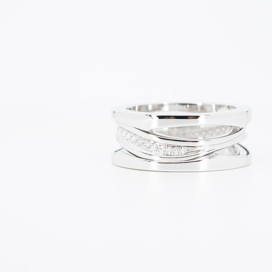 แหวน Bvlgari B.zero1 Design Legend two-band Ring with pavé diamonds #TU 18K White Gold Size 60# (Used) #vrbvn 5511