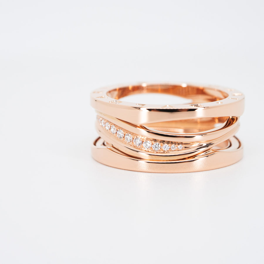 แหวน Bvlgari B.zero1 Design Legend two-band Ring with pavé diamonds #TU 18K Rose Gold Size 58# (Used) #vrbvn 5510