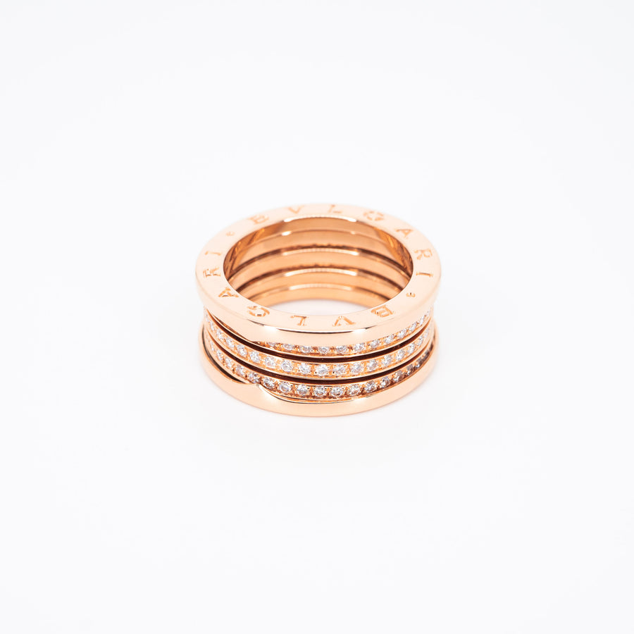 แหวน Bvlgari B.zero1 Four-band ring , Pavé Diamonds #TU 18K Rose Gold Size 61# (Used) #vrbvn 5509
