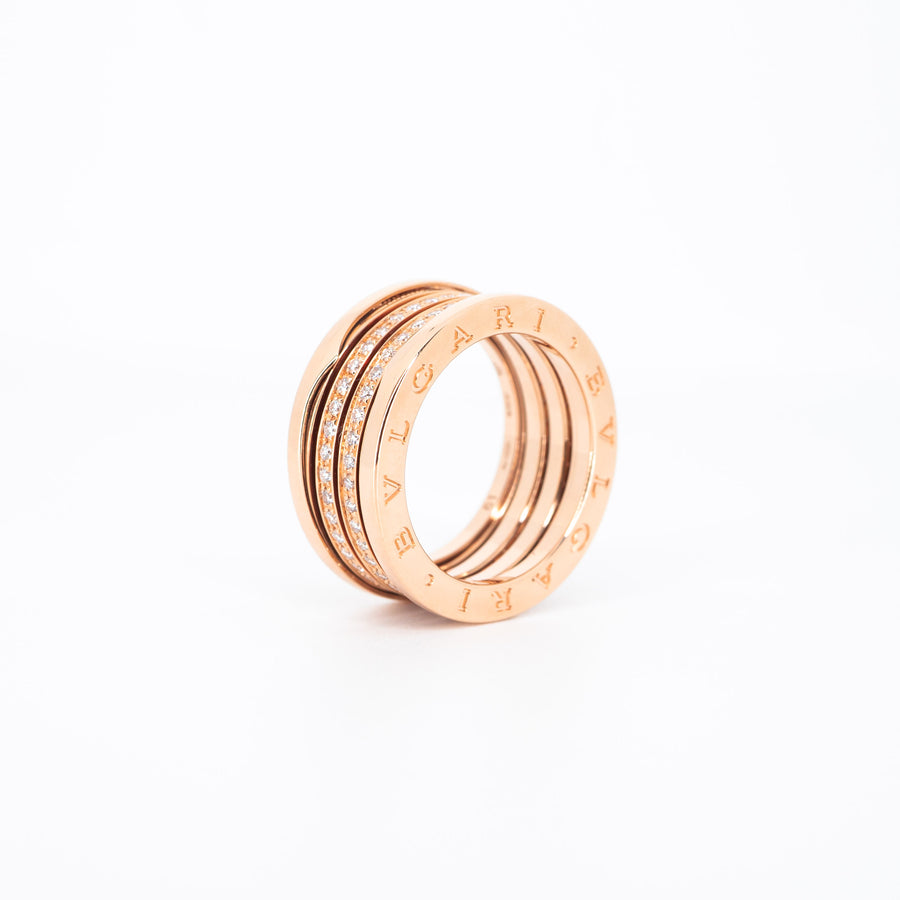 แหวน Bvlgari B.zero1 Four-band ring , Pavé Diamonds #TU 18K Rose Gold Size 61# (Used) #vrbvn 5509