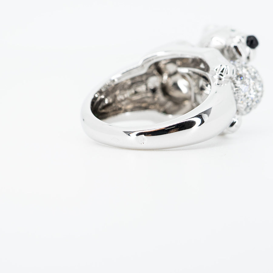แหวน Cartier Panthere de Cartier with Diamonds Onyx Emerald Ring 18K White Gold Size 54# (Used) #vrca 0935