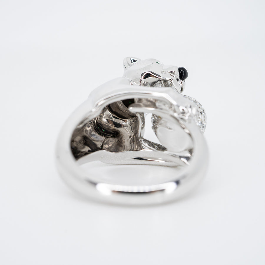 แหวน Cartier Panthere de Cartier with Diamonds Onyx Emerald Ring 18K White Gold Size 54# (Used) #vrca 0935