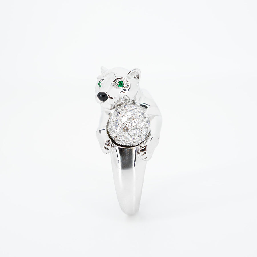 แหวน Cartier Panthère de Cartier with Diamonds Onyx Emerald #TU 18K White Gold Size 54# (Used) #vrca 0544